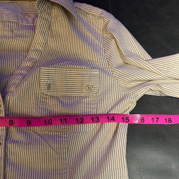 Express ladie's white and brown striped shirt with silver thread, small - Picture 6 of 10